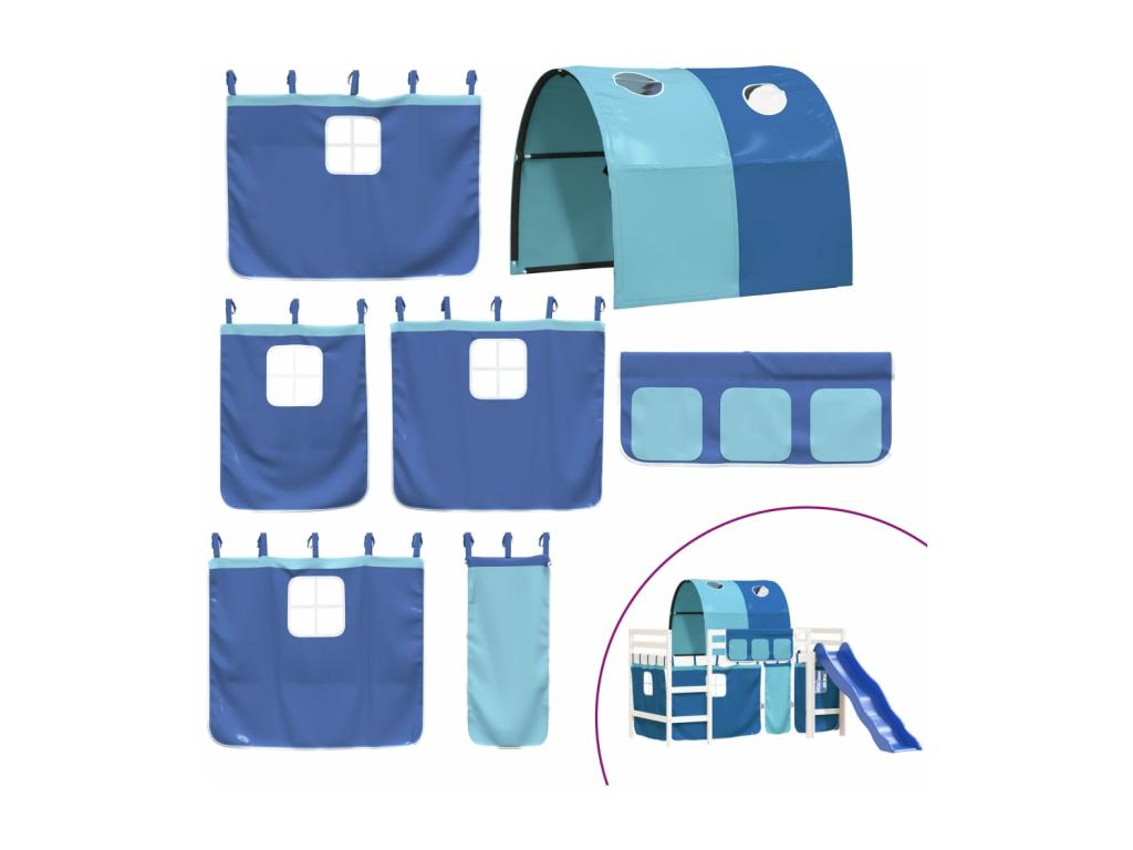 Lit mezzanine enfant avec tunnel sans matelas bleu 80x200 cm RFBO62552