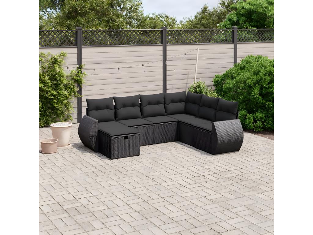 Salon de jardin 7 pcs avec coussins noir résine tressée SWEX47948