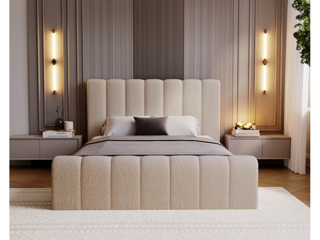 Boislis Lit 160x200 Boislis - Lit Rembourré avec Rangement Sommier à Boislis Lit adulte 160x200 bouclé - Beige Anthologie 3 BXQB08584