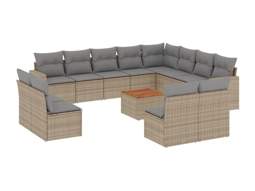 Salon de jardin et coussins 13 pièces méBoislis beige résine tressée YOQJ73977