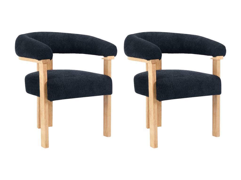 Lot de 2 chaises avec accoudoirs en tissu bouclette et bois d'hévéa - Noir et naturel - Ventoriq MORABITO WYUI91266