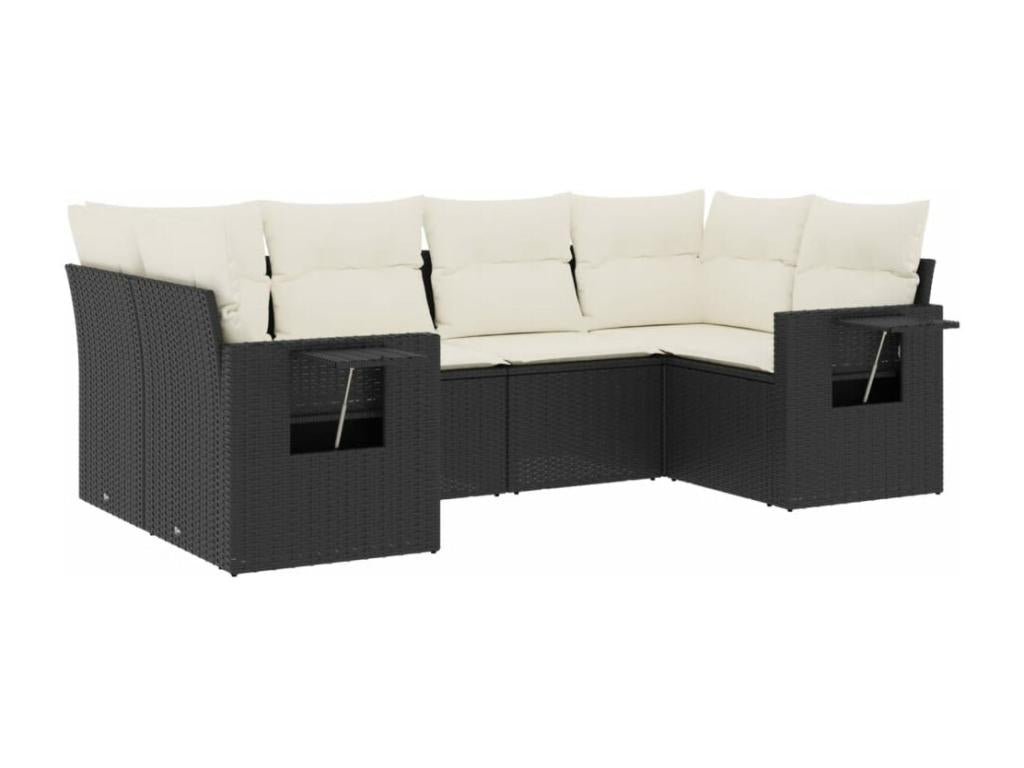 Salon de jardin 6 pcs avec coussins noir résine tressée YXXE68065