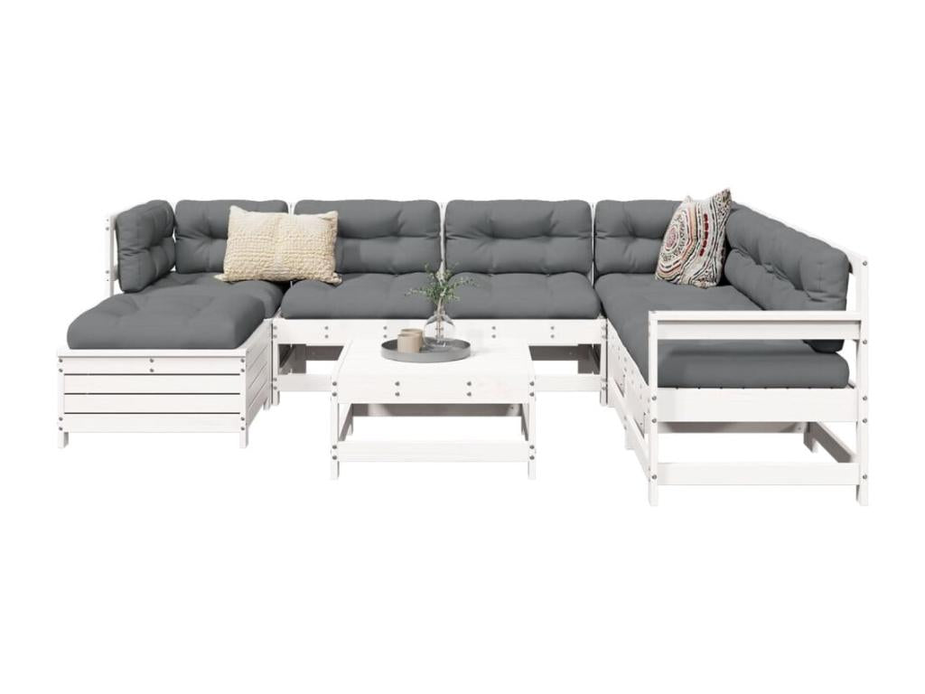 Salon de jardin 8 pièces blanc bois de pin massif RMOD92803
