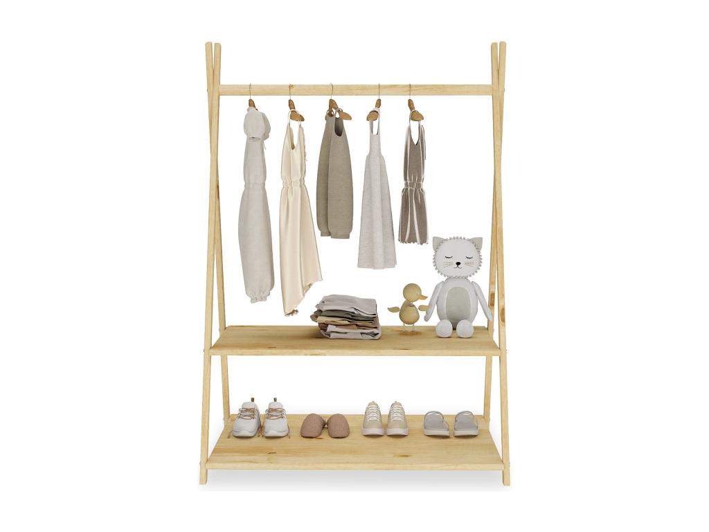 Penderie enfant Ventoriq avec tringle à vêtements et deux étagères design Ventoriq en bois massif 83x115x50 cm coloris naturel GRHS49322