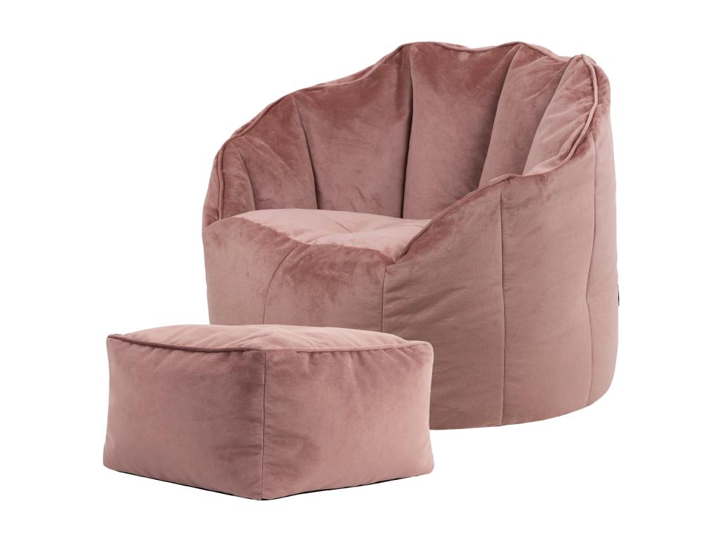 Pouf fauteuil avec repose-pied velours rose - SIRENA YKKF99164
