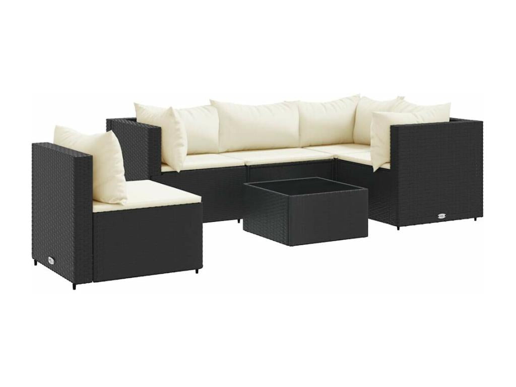 Salon de jardin 6 pièces avec coussins Noir Résine tressée ZXXLH87486