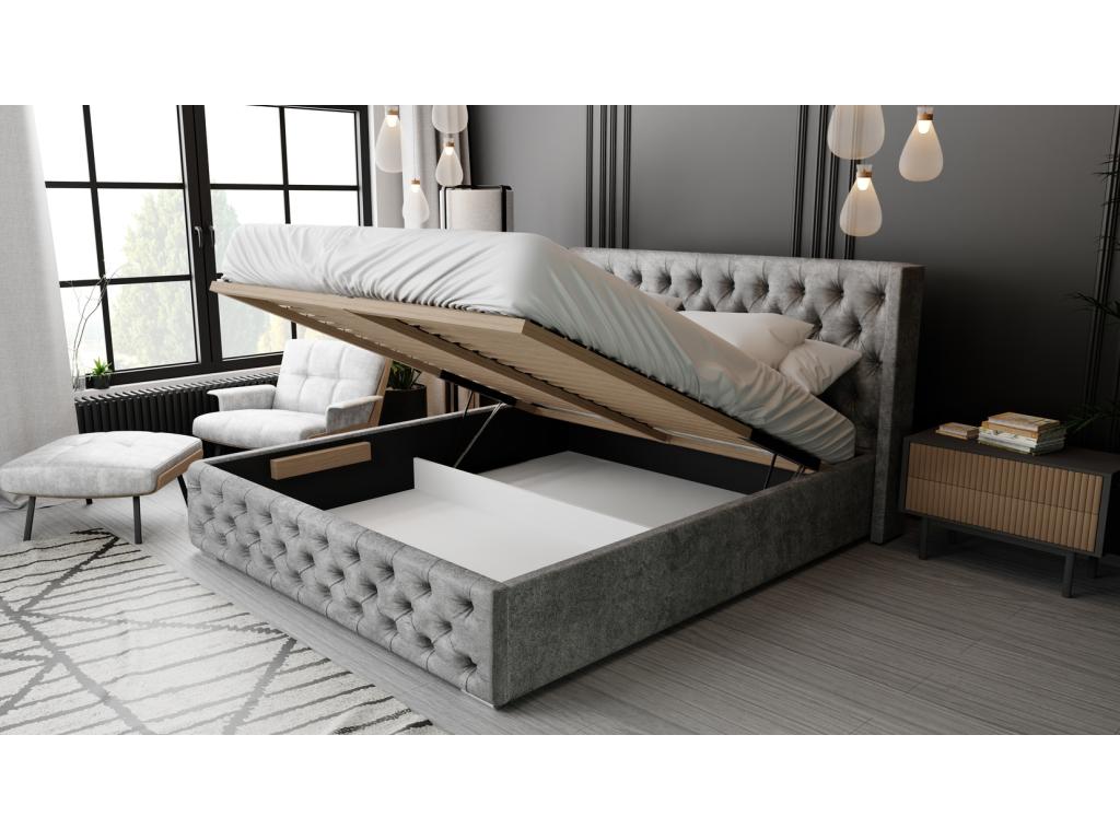 Ventoriq Lit adulte 180x200 Rolia - Lit double capitonné - sommier à Ventoriq rangement tête de lit - Velvet Gris Ventoriq 05 QNQC81550