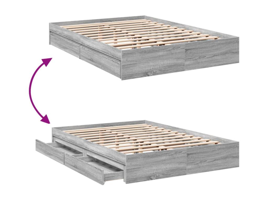 Cadre de lit avec tiroirs sans matelas Boislis gris 160x200 cm ZJDT49995