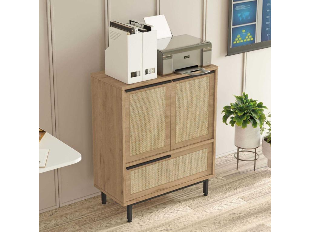 Commode Boislis L75xH90cm Bois et Rotin clair HVMD90103