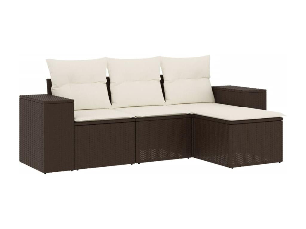 Salon de jardin 4 pcs avec coussins marron résine tressée VBIV18208