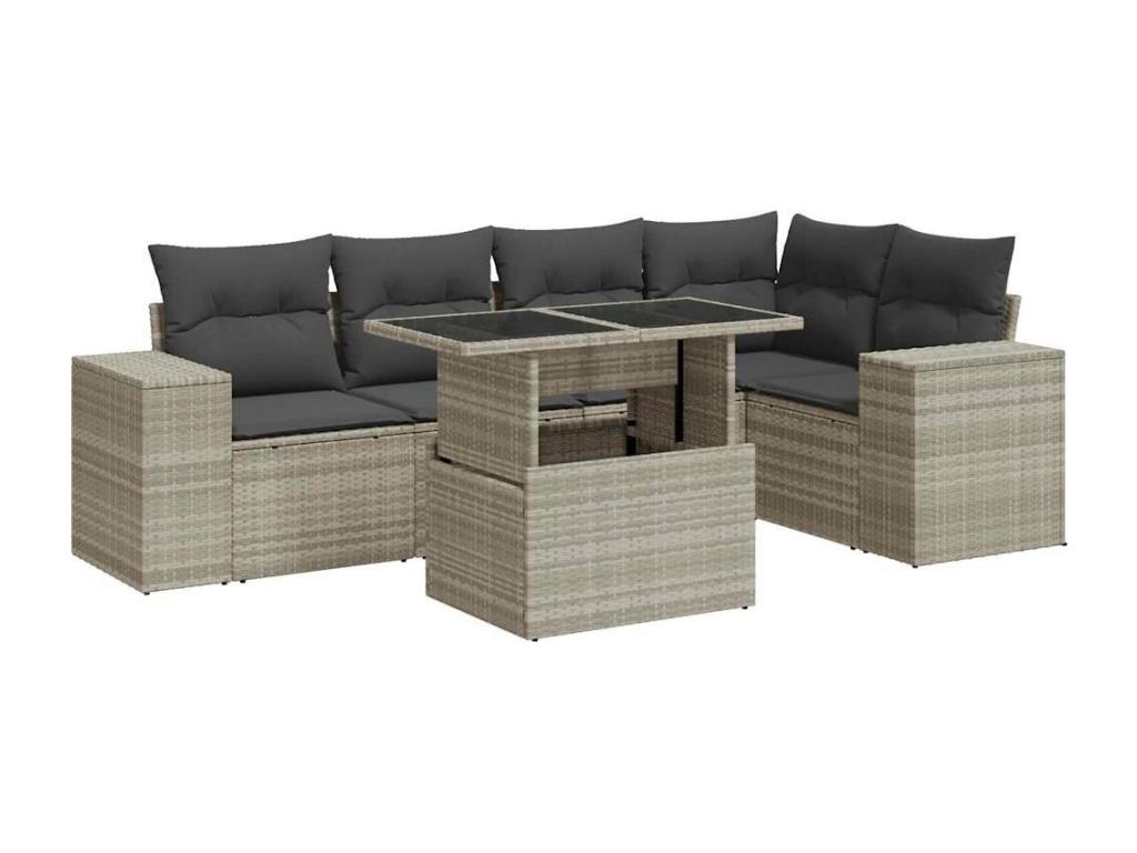 Salon de jardin 6 pcs avec coussins gris clair résine tressée SZCZ21002