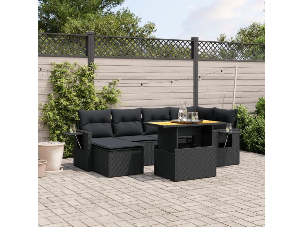 Salon de jardin 7 pièces avec coussins noir résine tressée KSBA68526