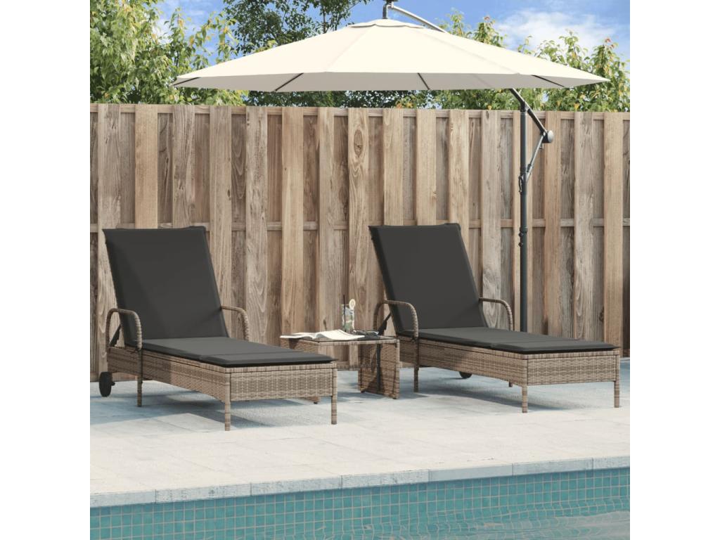 Chaises longues avec coussins lot de 2 gris résine tressée EDWM07155
