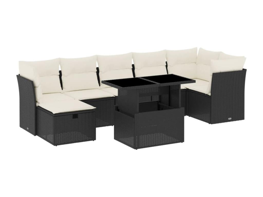 Salon de jardin 8 pcs avec coussins noir résine tressée MCMI71703