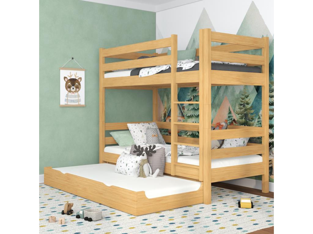 Lit superposé en bois - avec tiroir pour matelas N01 Pin Naturel 90x180 VCQA50322