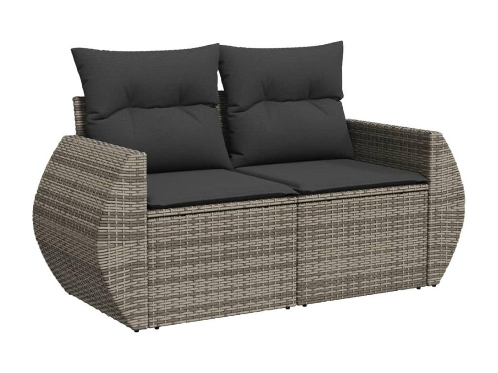 Salon de jardin 9 pcs avec coussins gris résine tressée PFLV42448