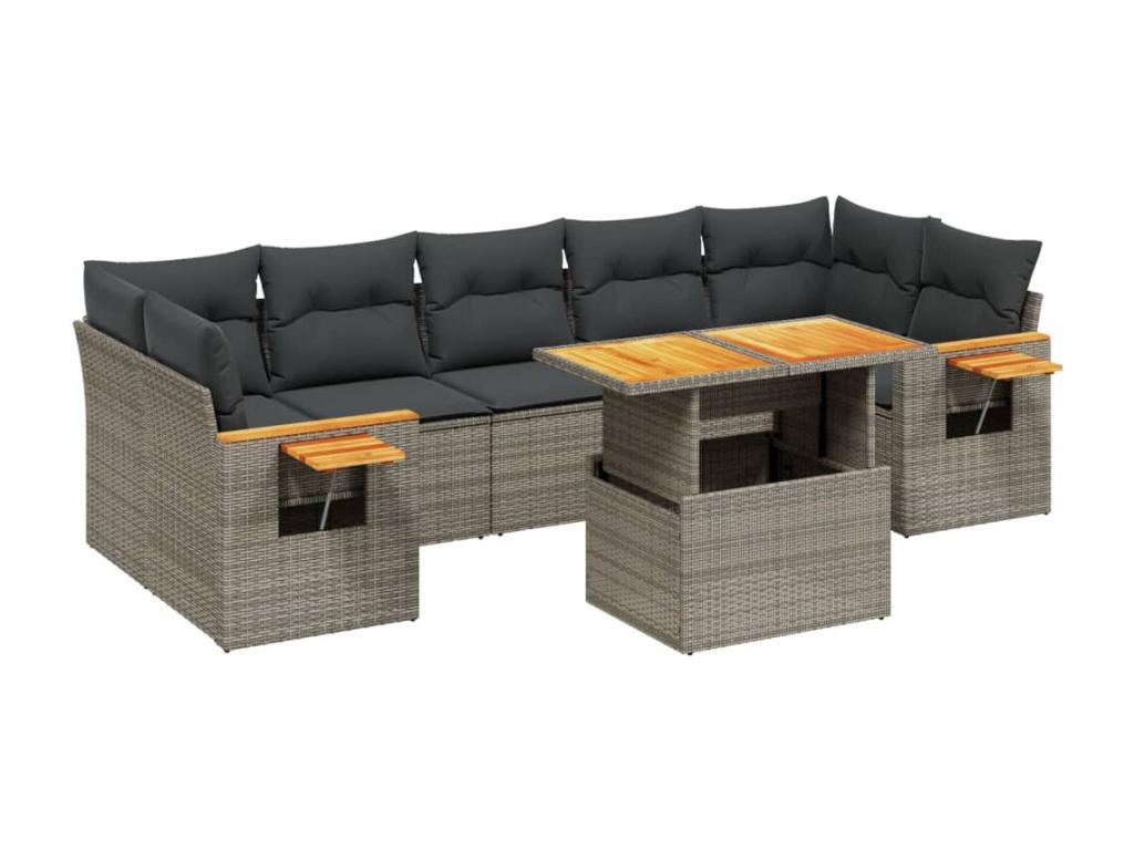 Salon de jardin 8 pcs avec coussins gris résine tressée ZBPH59206