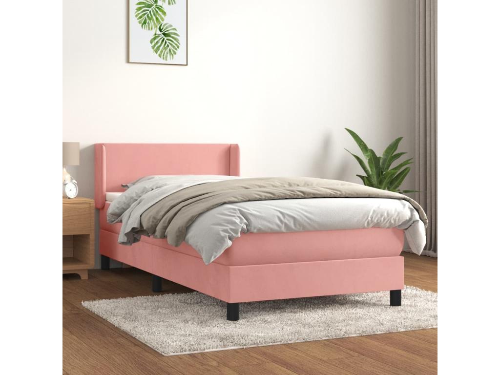 Lit à sommier tapissier avec matelas Rose 90x200 cm Velours XUPP60058