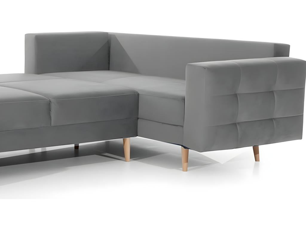 Canapé panoramique convertible - Ventoriq VELOURS - en tissu de qualité 5 places gris méridienne à gauche et angle à droite vu de face MIYE66766