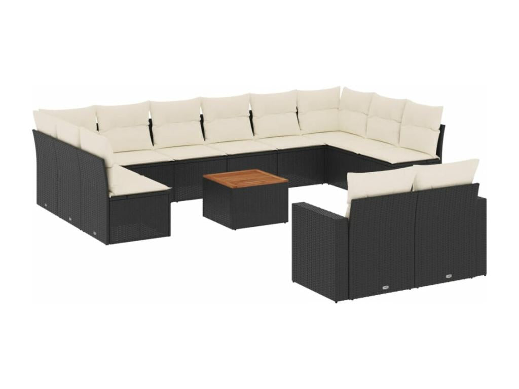 Salon de jardin avec coussins 13 pcs noir résine tressée RWNJ80489