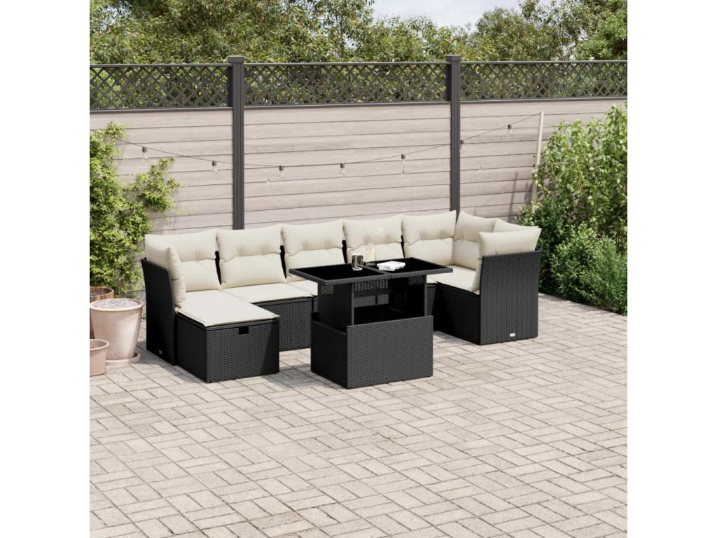 Salon de jardin 8 pcs avec coussins noir résine tressée MCMI71703