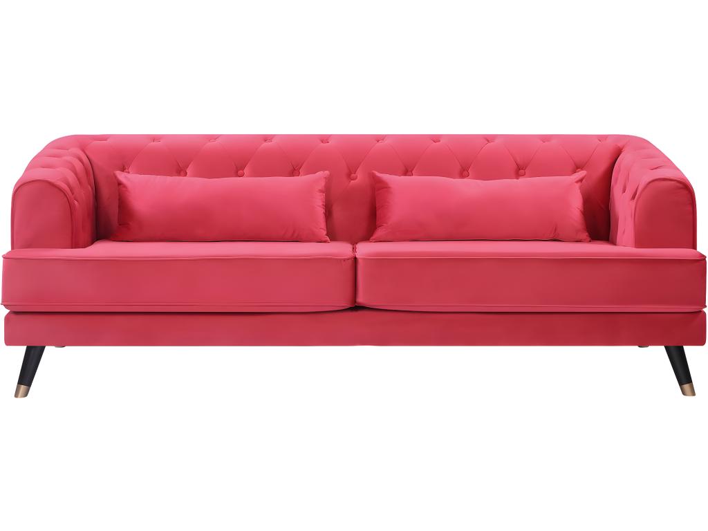 Canapé fixe en velours Ventoriq - 216x86x76 cm - 3 places - Rouge AJND63858