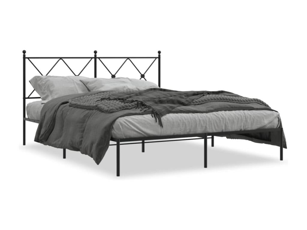 Cadre de lit métal sans matelas avec tête de lit noir 150x200cm ZYJT51167