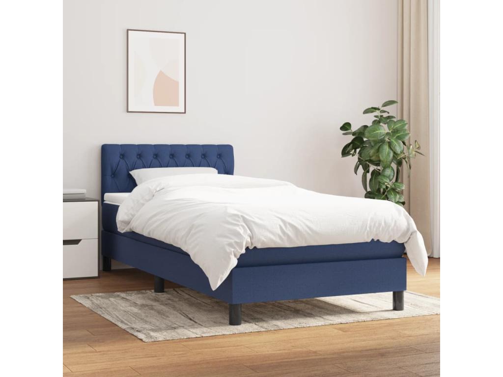 Lit à sommier tapissier avec matelas Bleu 90x200 cm Tissu PVFT39095