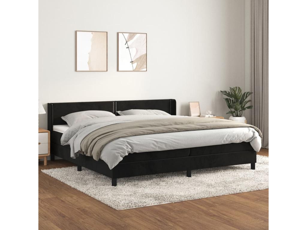 Lit à sommier tapissier et matelas Noir 200x200 cm Velours QTQR25792