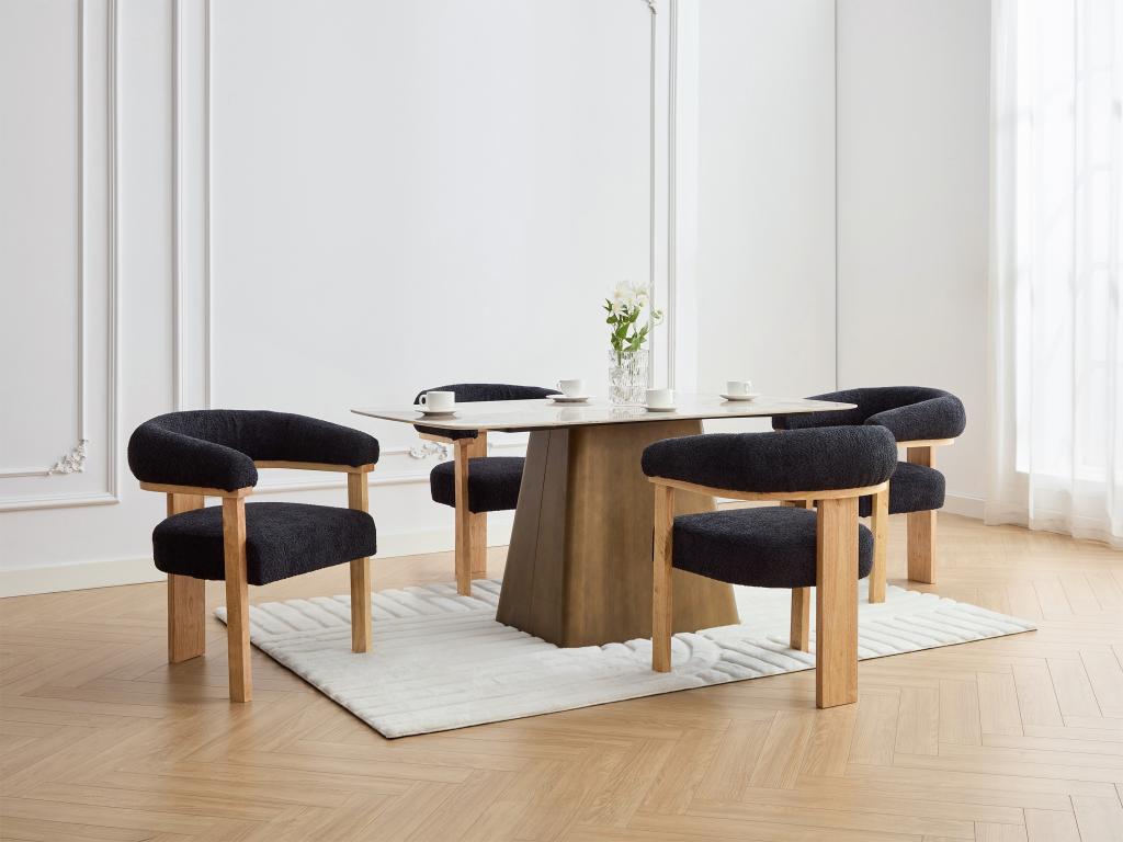 Lot de 2 chaises avec accoudoirs en tissu bouclette et bois d'hévéa - Noir et naturel - Ventoriq MORABITO WYUI91266