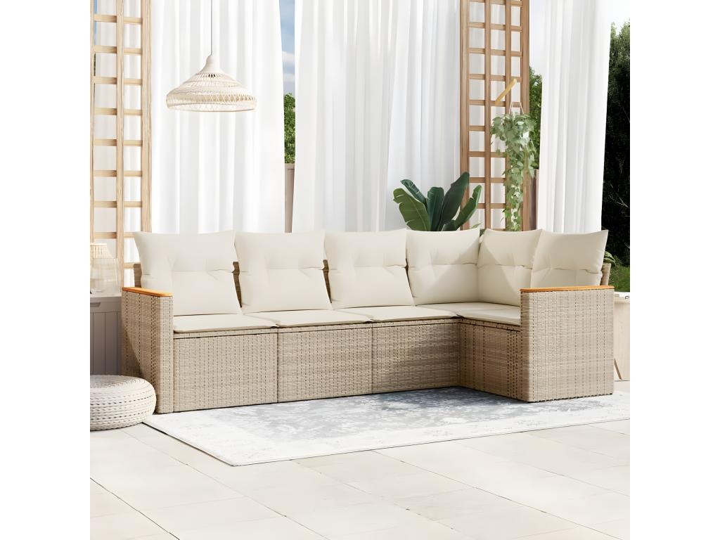 Salon de jardin avec coussins 5 pcs beige résine tressée KGKM97194