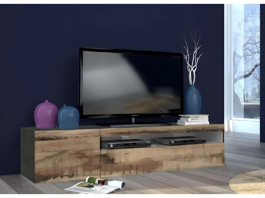 Meuble TV Ventoriq Buffet bas de salon Base pour meuble TV Made in Italy 150x40h37 cm Ardoise et Érable XAYK20067