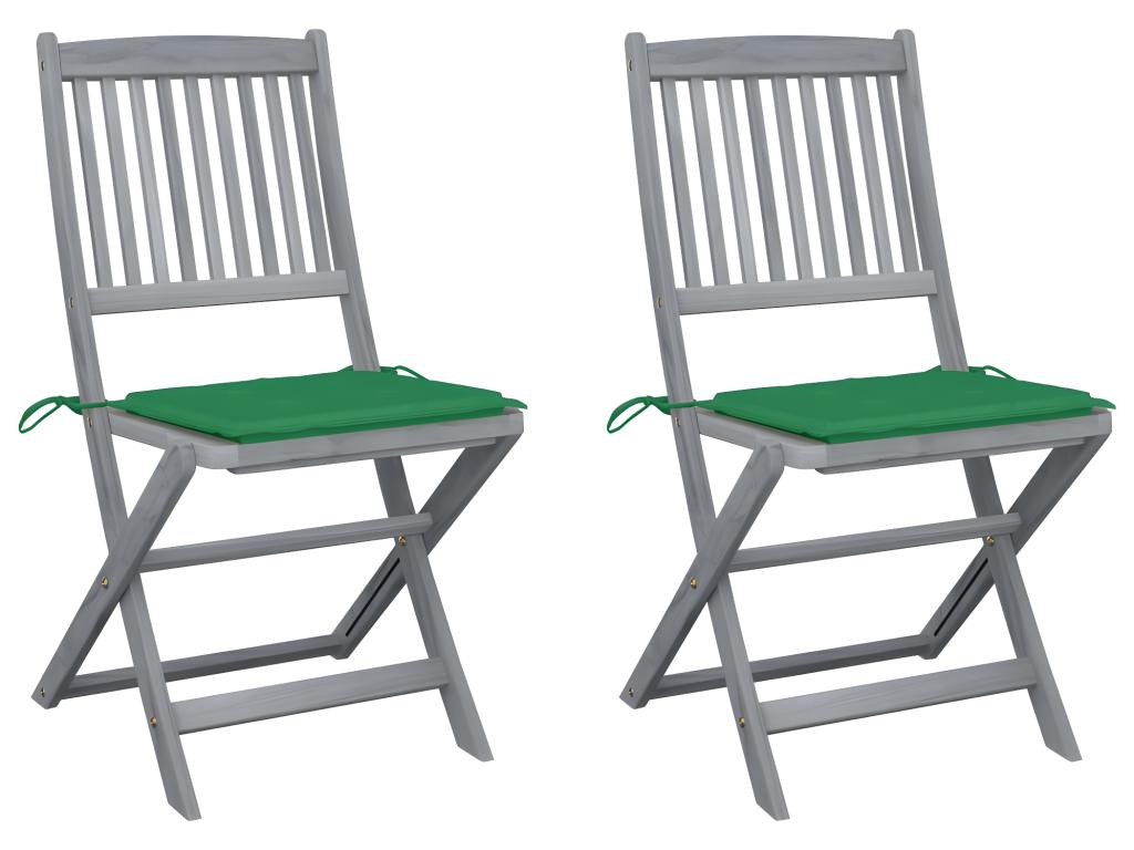 Chaises pliables d'extérieur lot de 2 et coussins Bois d'Ventoriq VQRA66901