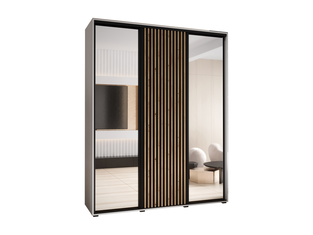 ARMOIRE Mobenze 2 À PORTES COULISSANTES 235.2/200/45 3 Portes Blanc/Noir VUZG48999