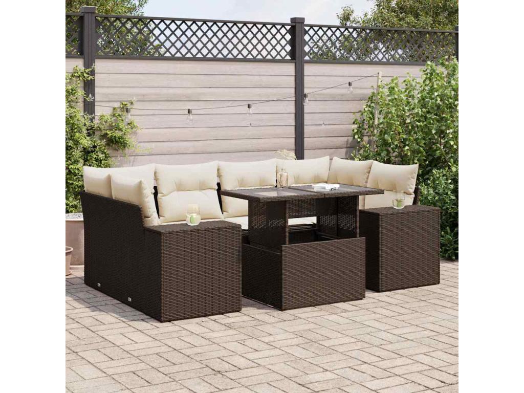 Salon de jardin avec coussins 7 pcs marron résine tressée GOIC49097