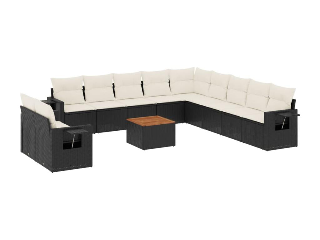 Salon de jardin 12 pièces avec coussins noir résine tressée ZLTG62352