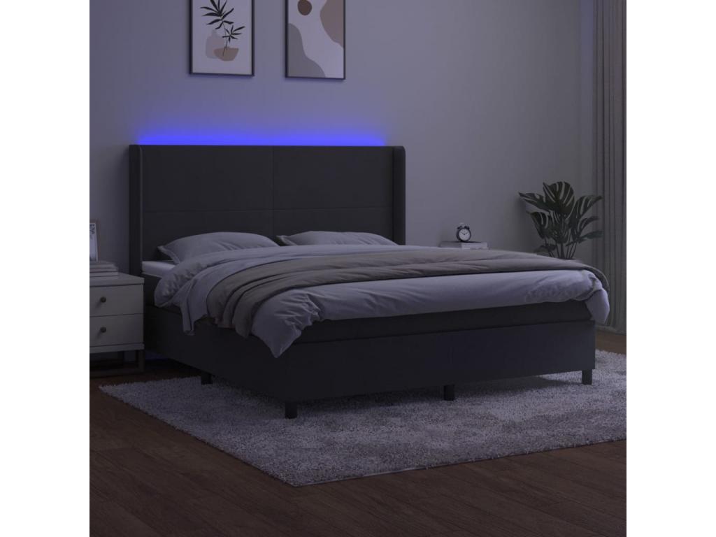 Sommier tapissier matelas et LED Gris foncé 180x200 cm Velours GOFJ22284