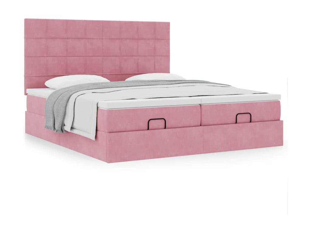 Cadre de lit pouf avec matelas rose 200x200 cm velours TYZL94778