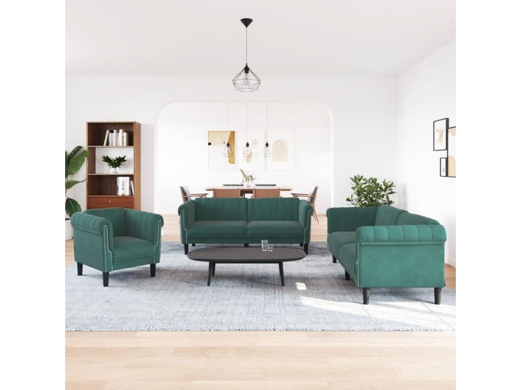 Ensemble de canapés 3 pièces vert foncé velours BWUW34637