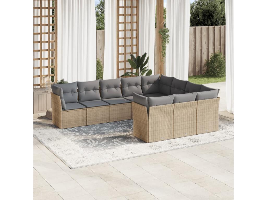 Salon de jardin avec coussins 10 pièces beige résine tressée YRYR93984