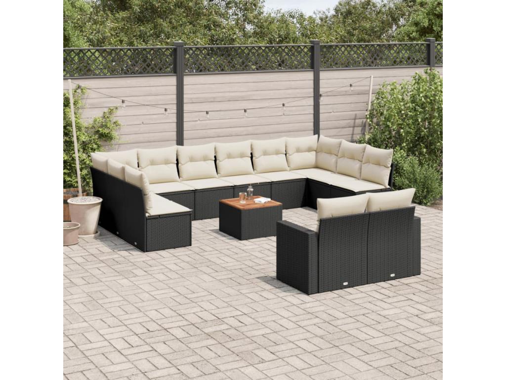 Salon de jardin avec coussins 13 pcs noir résine tressée RWNJ80489
