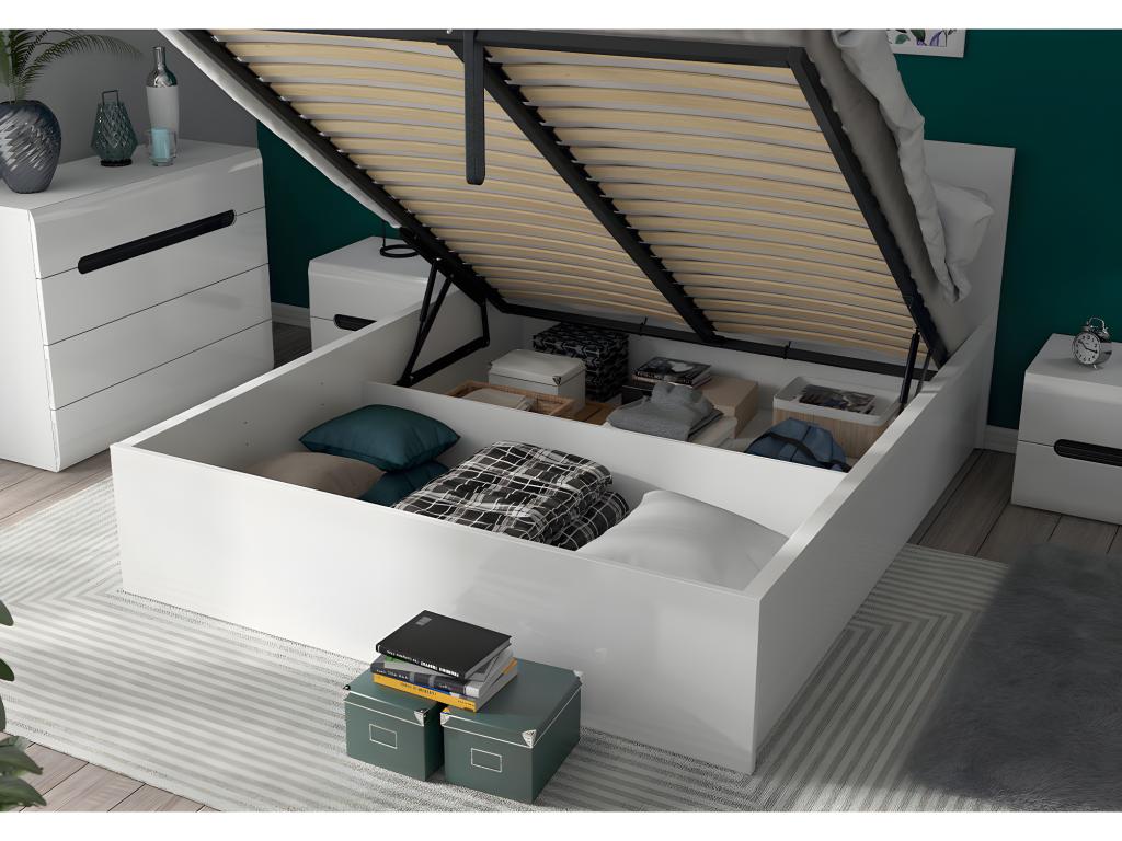 Lit coffre 160x200 sommier inclus Boislis Blanc NJCH16324