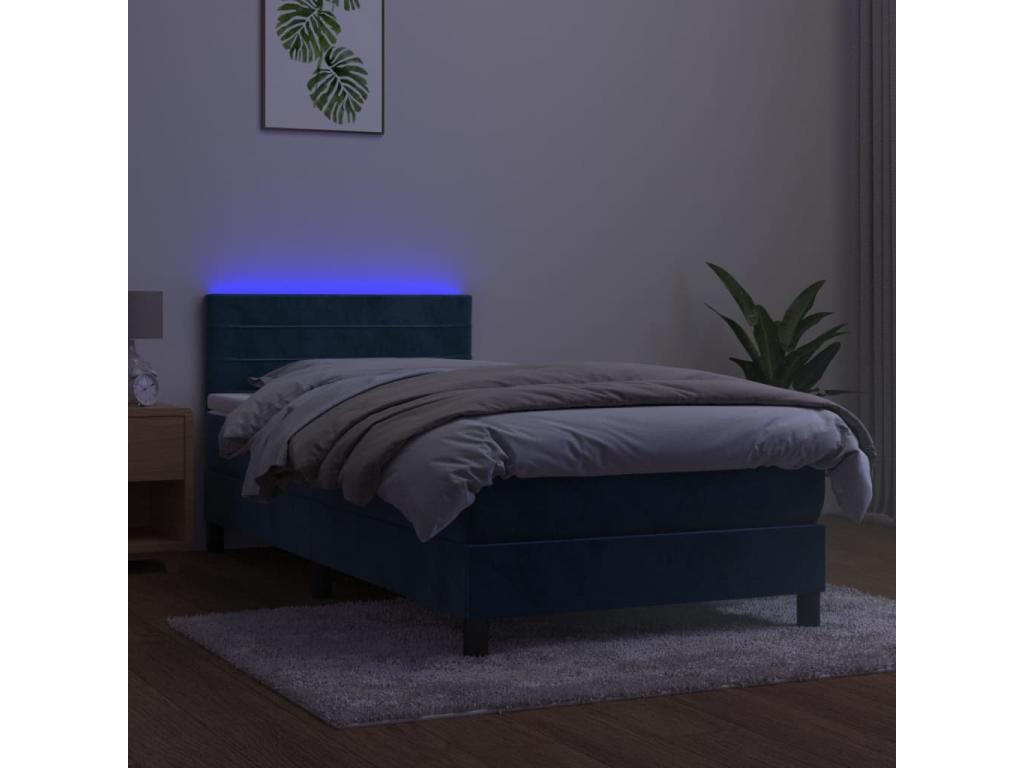 Sommier à Boislis de lit et matelas et LED Bleu foncé 90x190 RIXE47048