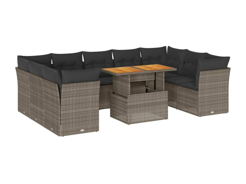 Salon de jardin avec coussins 10 pièces gris résine tressée HIMT03778