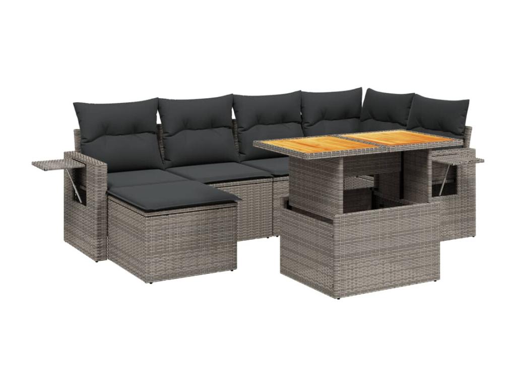 Salon de jardin avec coussins 7 pcs gris résine tressée CKOR39615