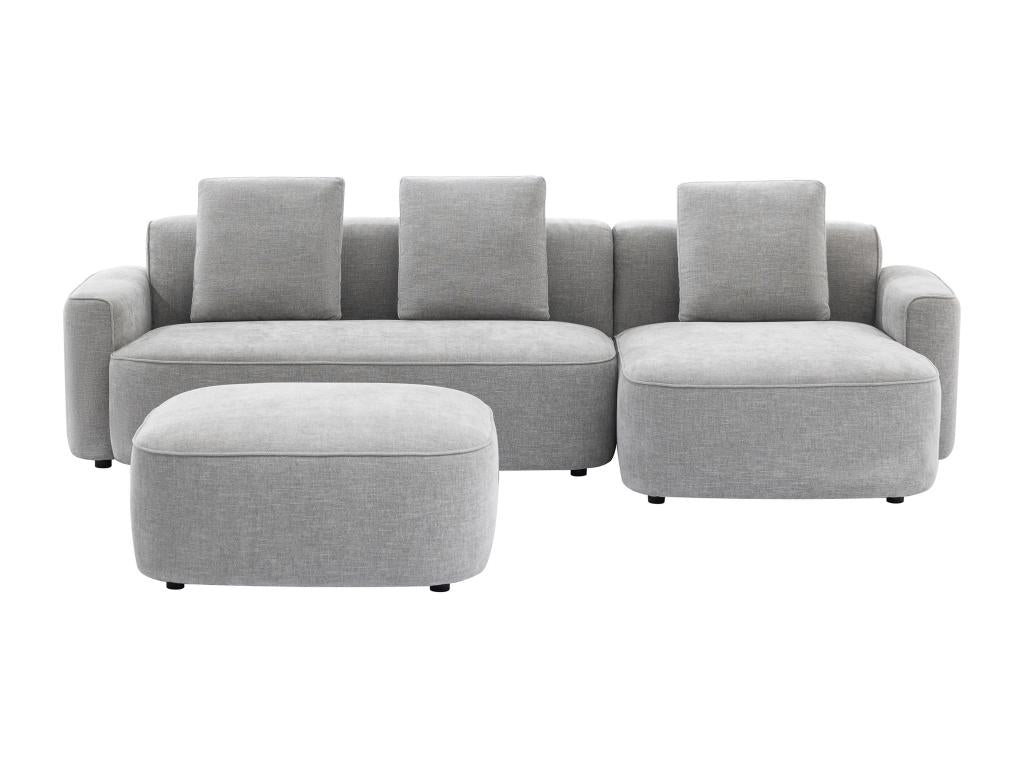 Canapé d'angle droit et pouf en tissu texturé gris POMIANGO BJIN73838