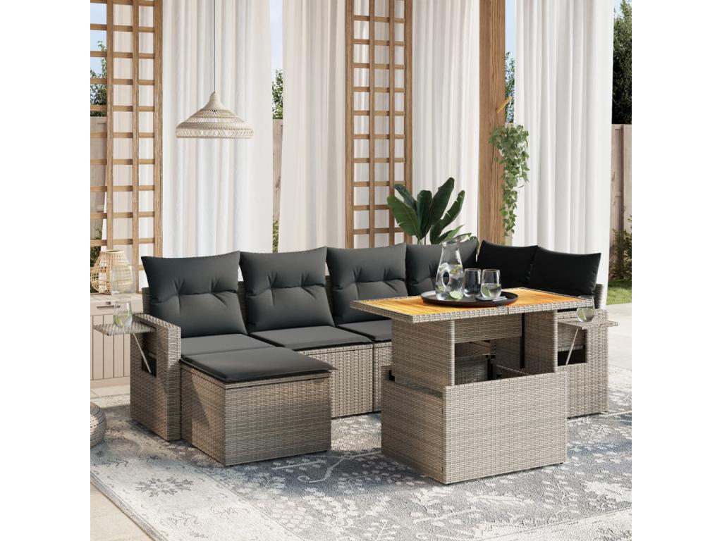 Salon de jardin avec coussins 7 pcs gris résine tressée CKOR39615