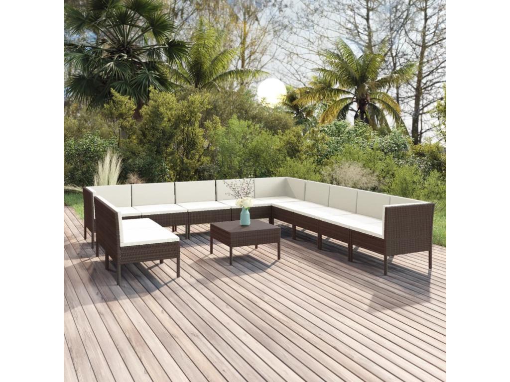 Salon de jardin 12 pcs avec coussins Résine tressée Marron SFSW46071