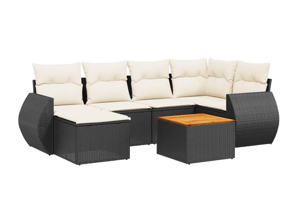 Salon de jardin 7 pcs avec coussins noir résine tressée NOWR69167