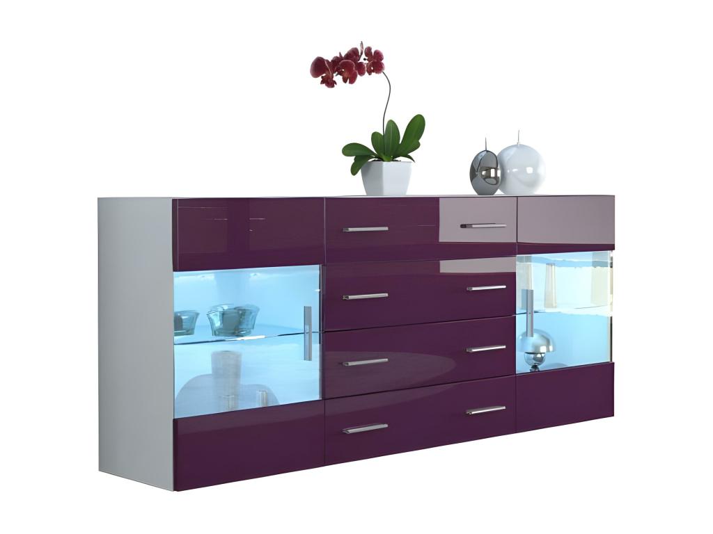 Buffet Blanc Mat Façade Mûre Brillante hxlxp 72x166x35 LED Bleu PFBT41349